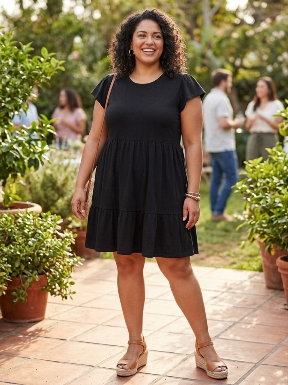 Time and Tru Cotton Cap Sleeve Black Tiered Tee Dress Size XXL (20)